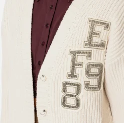 Cardigan in lana costa inglese con patch logo