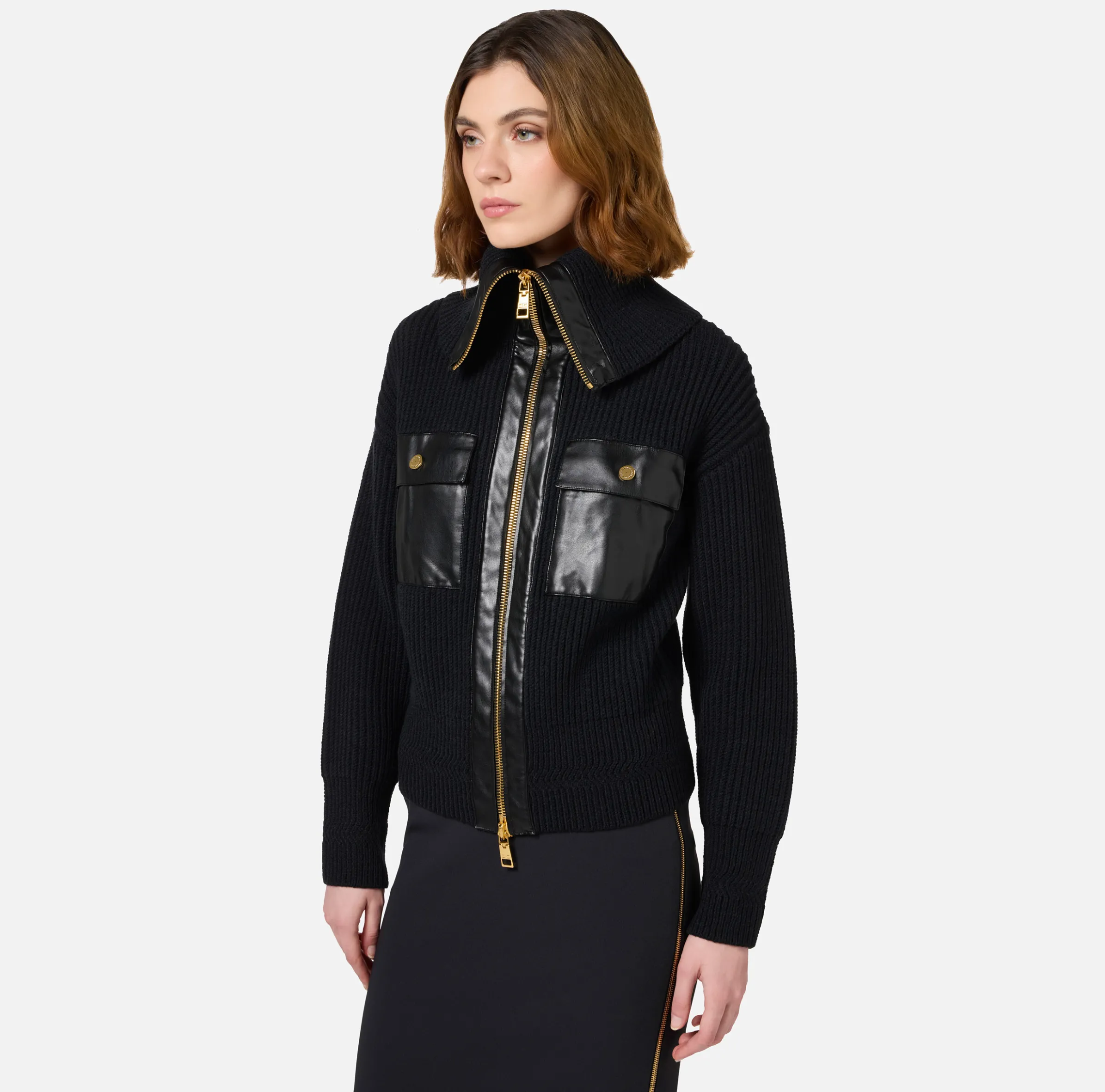 Cardigan in lana costa inglese con maxi zip