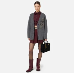 Cardigan in lana costa inglese con patch logo