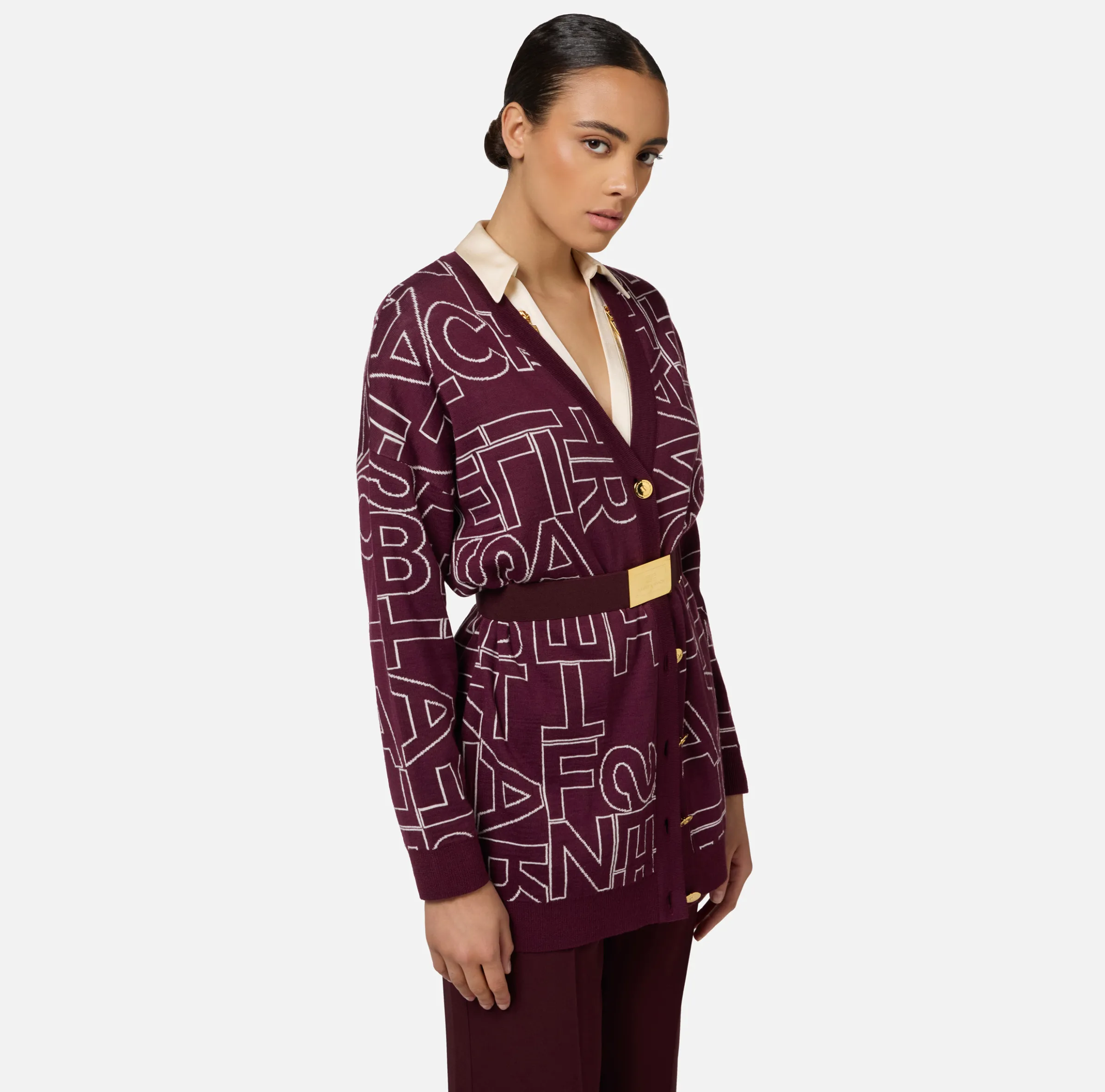 Cardigan in misto lana lettering