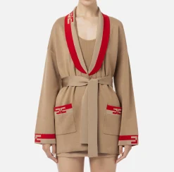 Cardigan in viscosa con bande logo