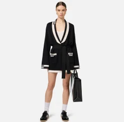 Cardigan in viscosa con bande logo