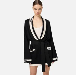 Cardigan in viscosa con bande logo