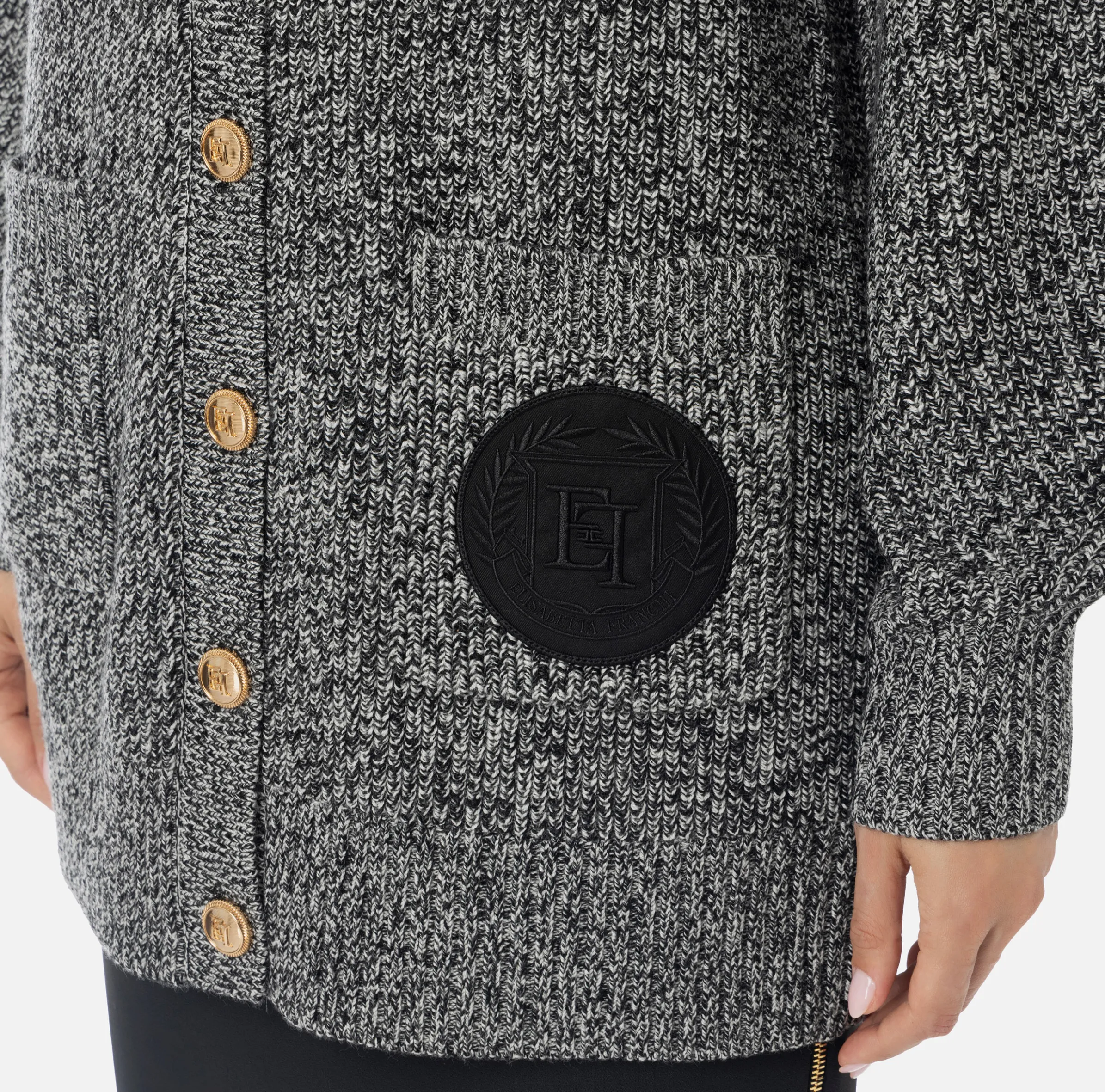 Cardigan in viscosa mouliné con patch logo
