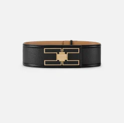 Cintura alta in pelle con girello logo