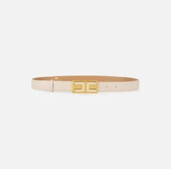 Cintura in pelle con placca logo smaltata