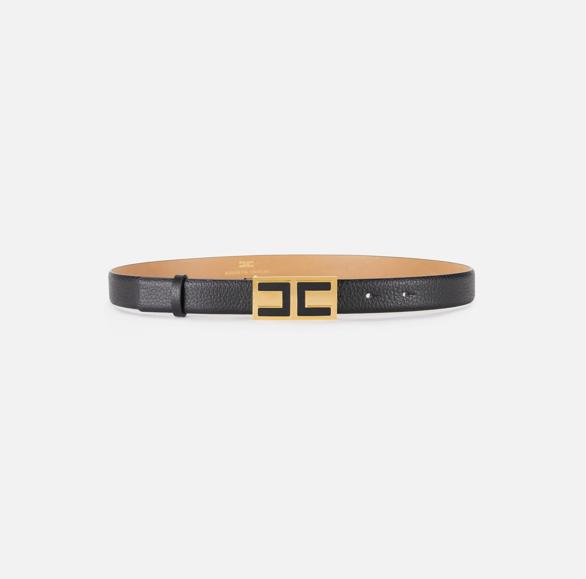 Cintura in pelle con placca logo smaltata
