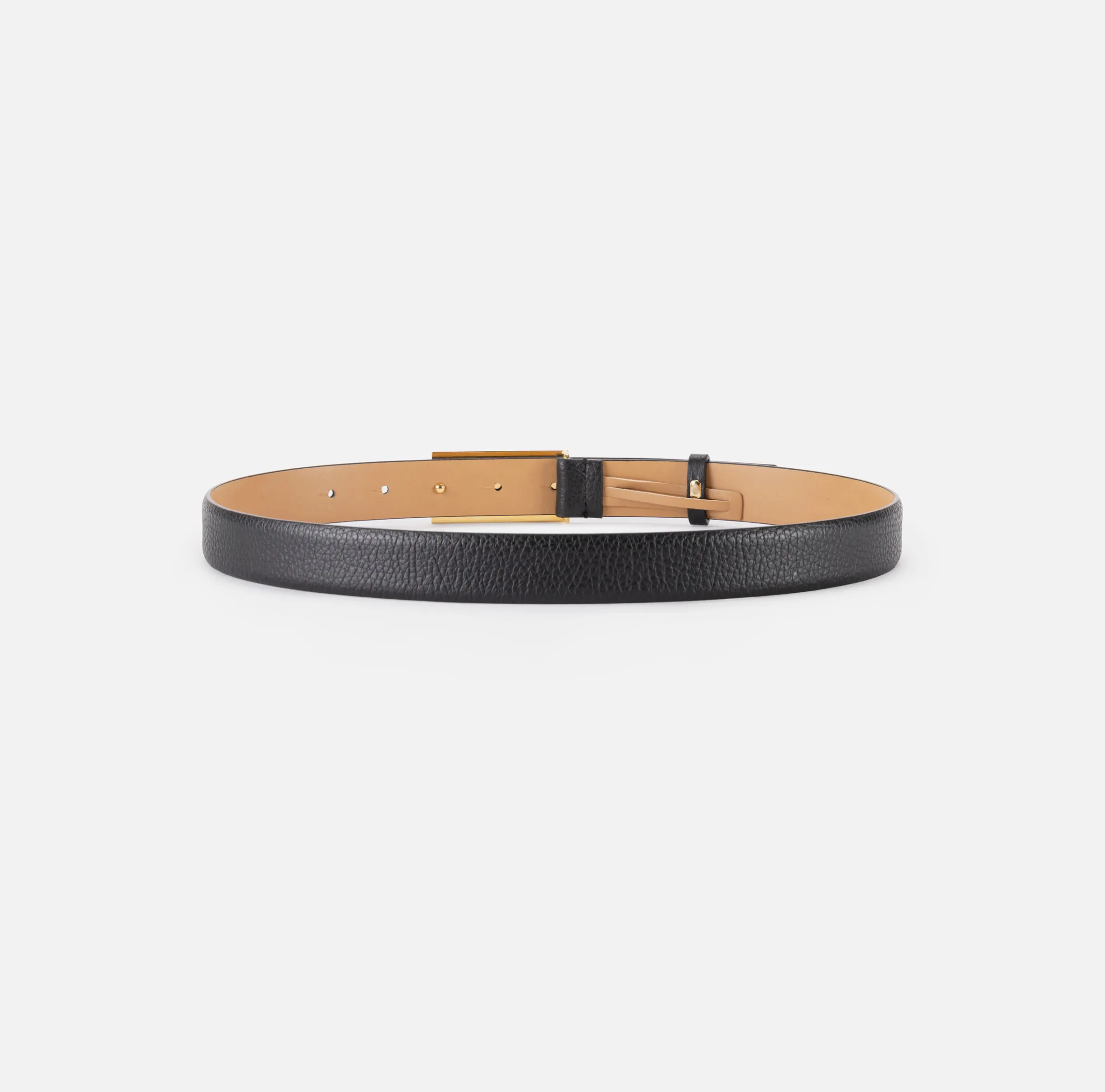 Cintura in pelle con placca logo smaltata