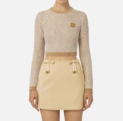 Crop top in lana con filo paillettes