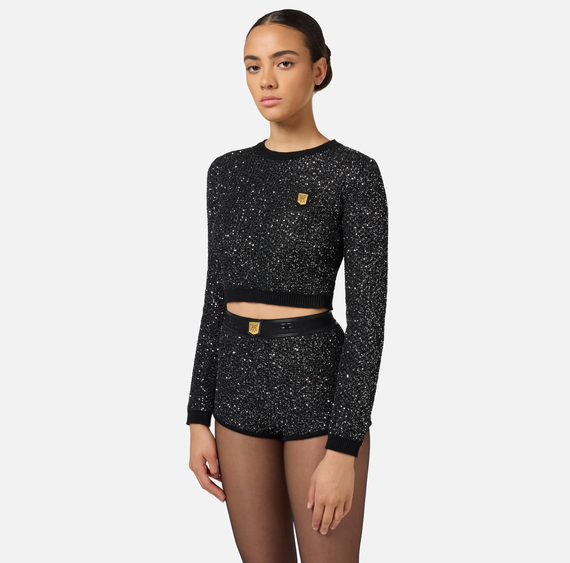 Crop top in lana con filo paillettes