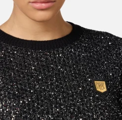 Crop top in lana con filo paillettes