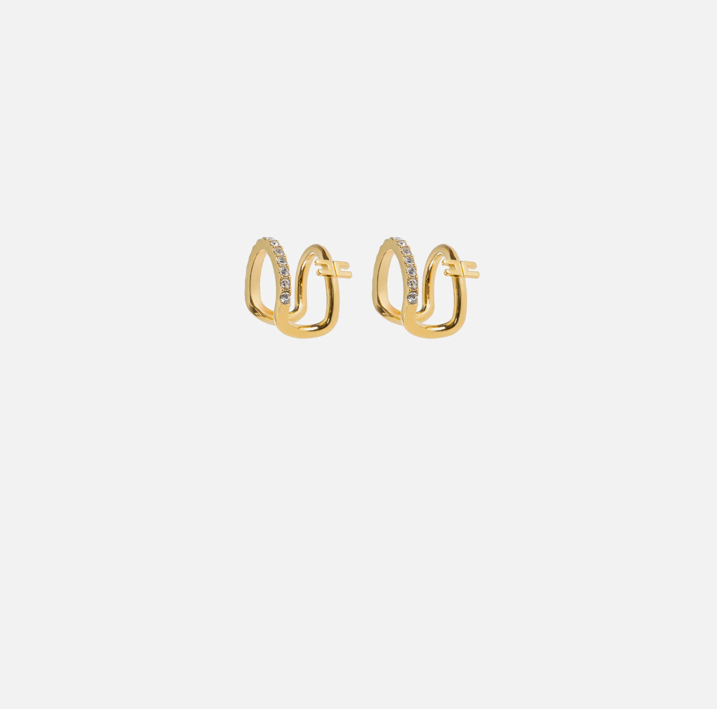 Earcuff in metallo con doppia anella logo e strass