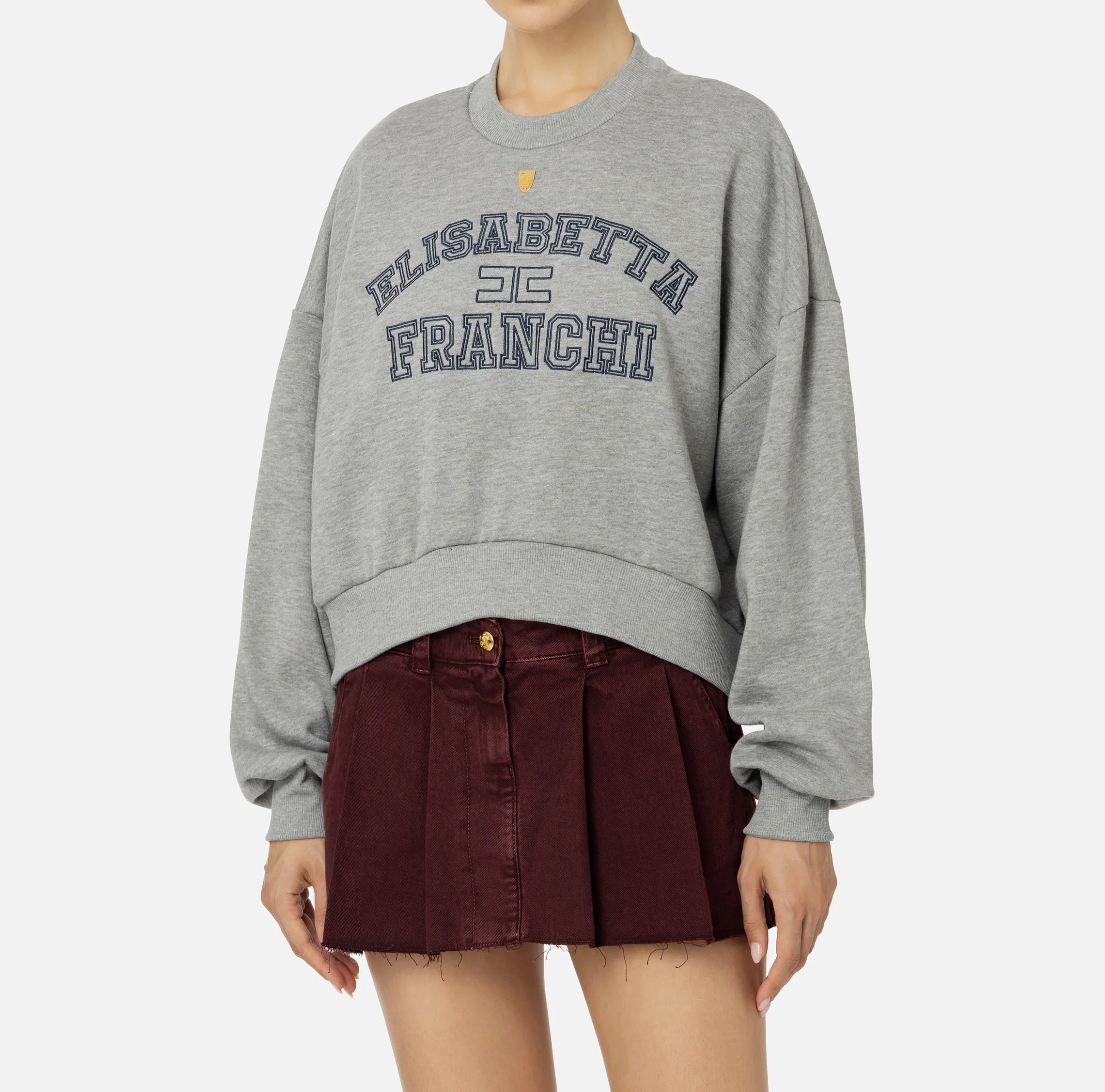 Felpa cropped in cotone con logo college