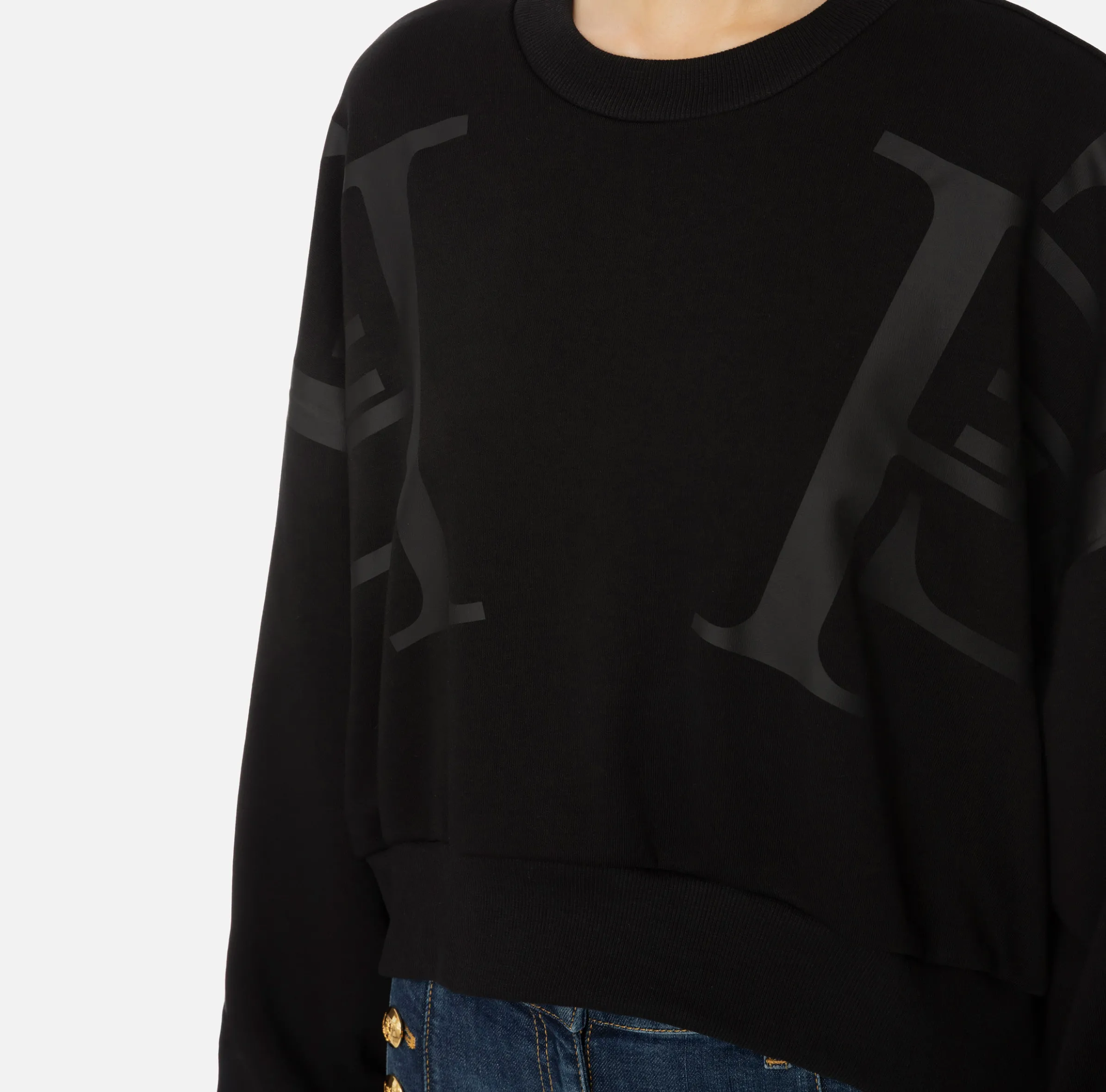 Felpa cropped in cotone con maxi logo