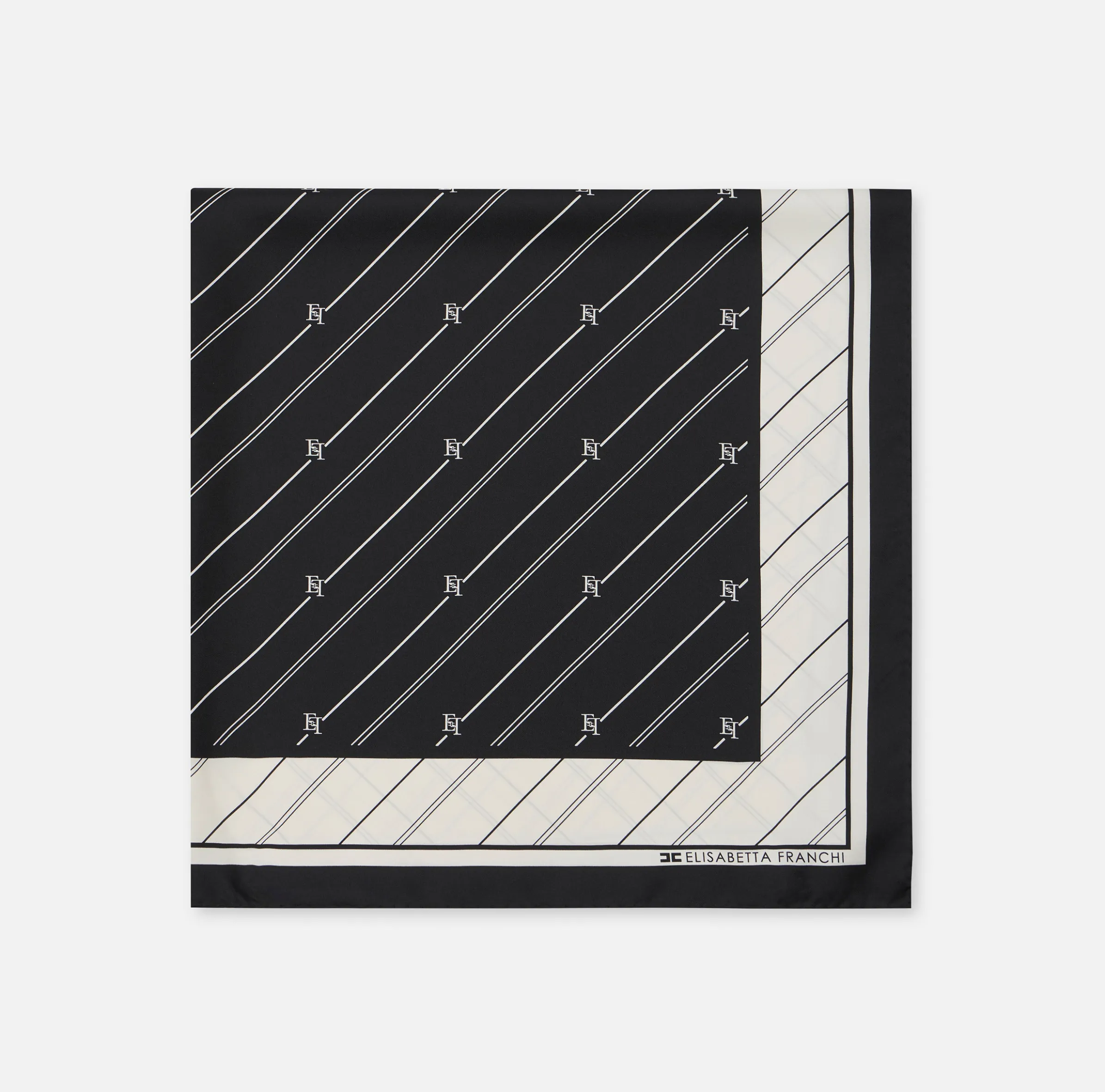 Foulard in seta con pattern righe diagonali e logo