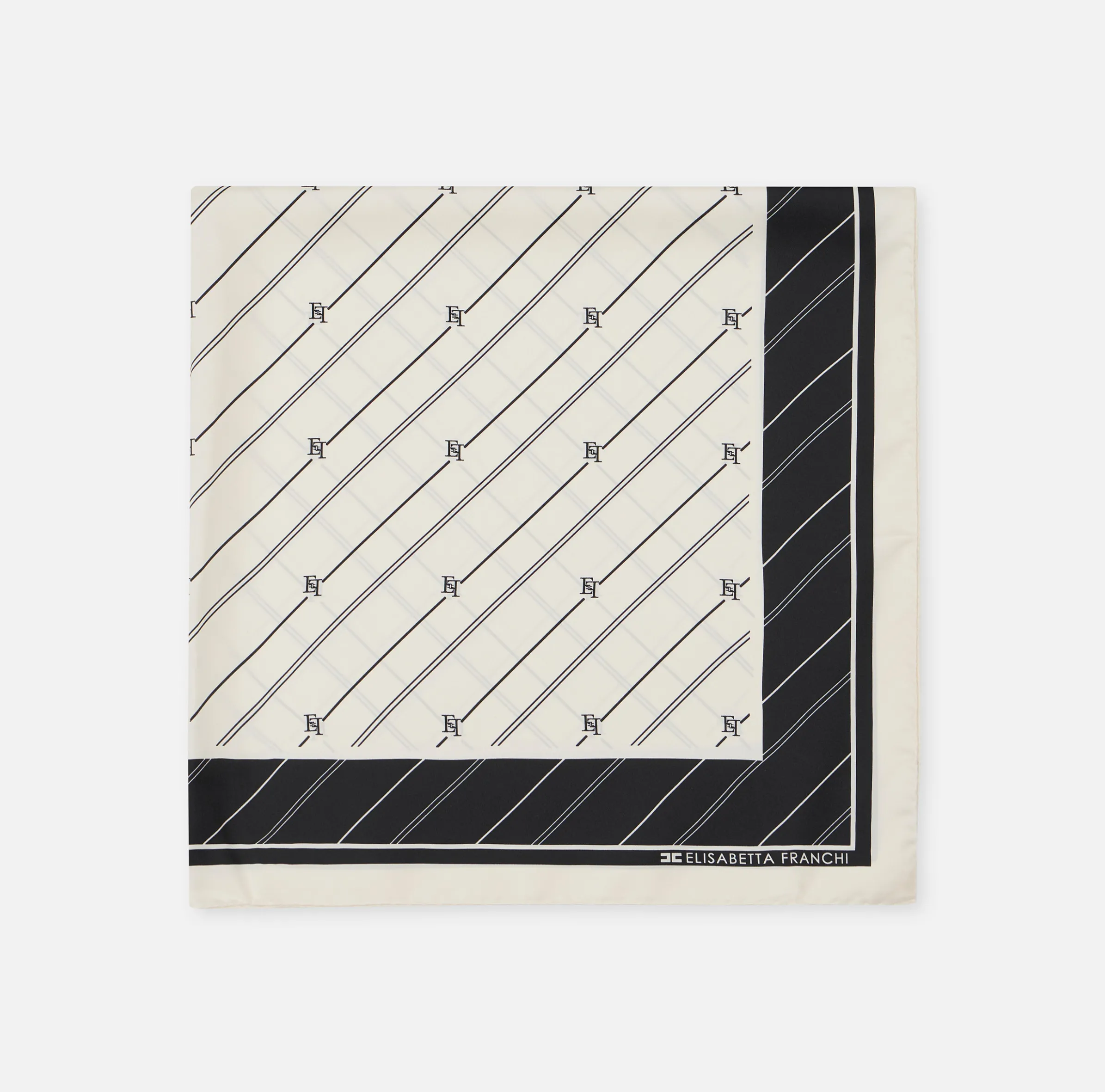 Foulard in seta con pattern righe diagonali e logo