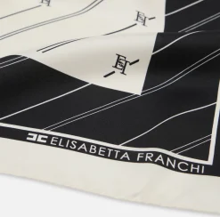 Foulard in seta con pattern righe diagonali e logo
