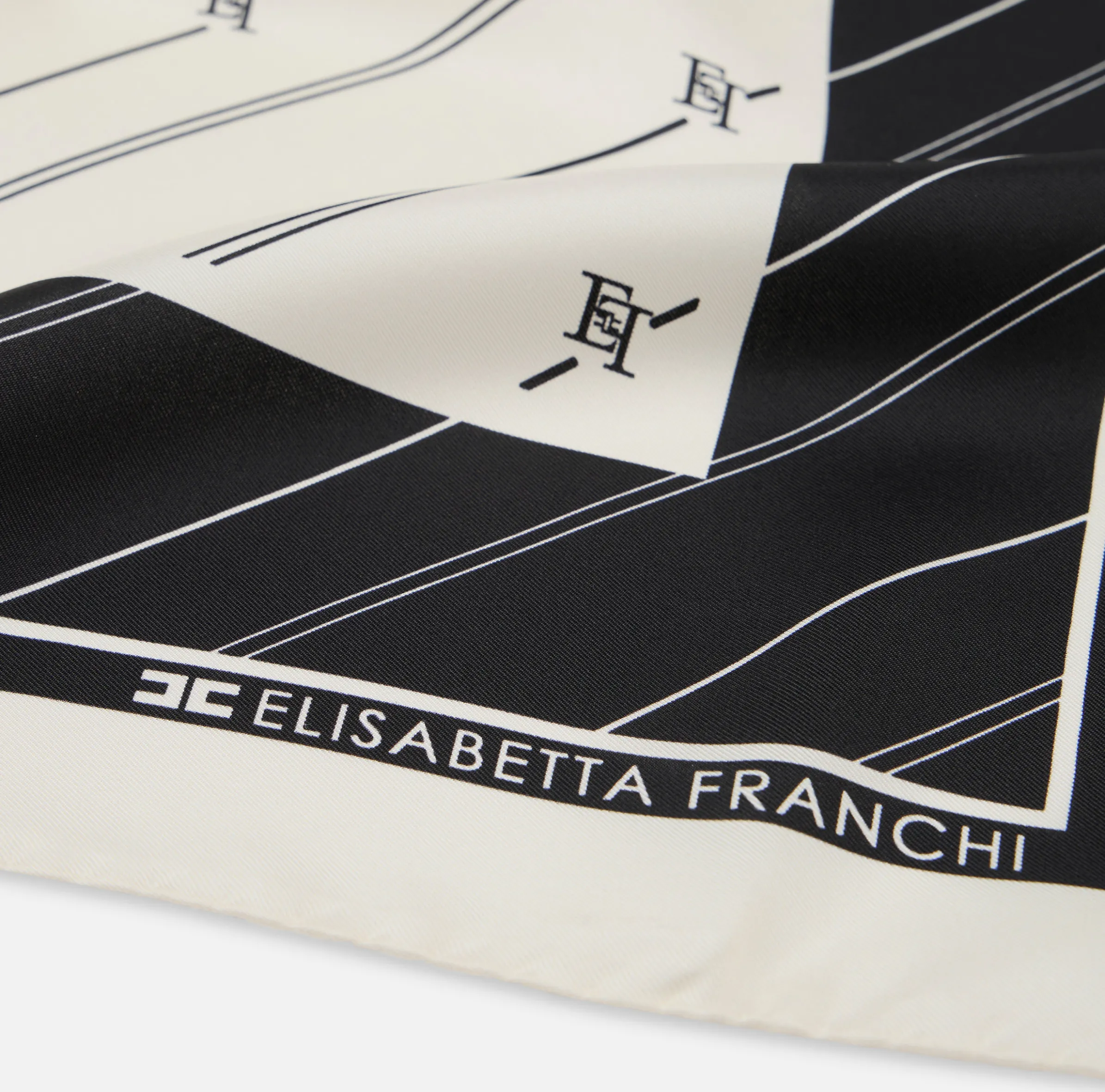 Foulard in seta con pattern righe diagonali e logo