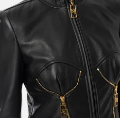 Giacca biker in pelle con coppe