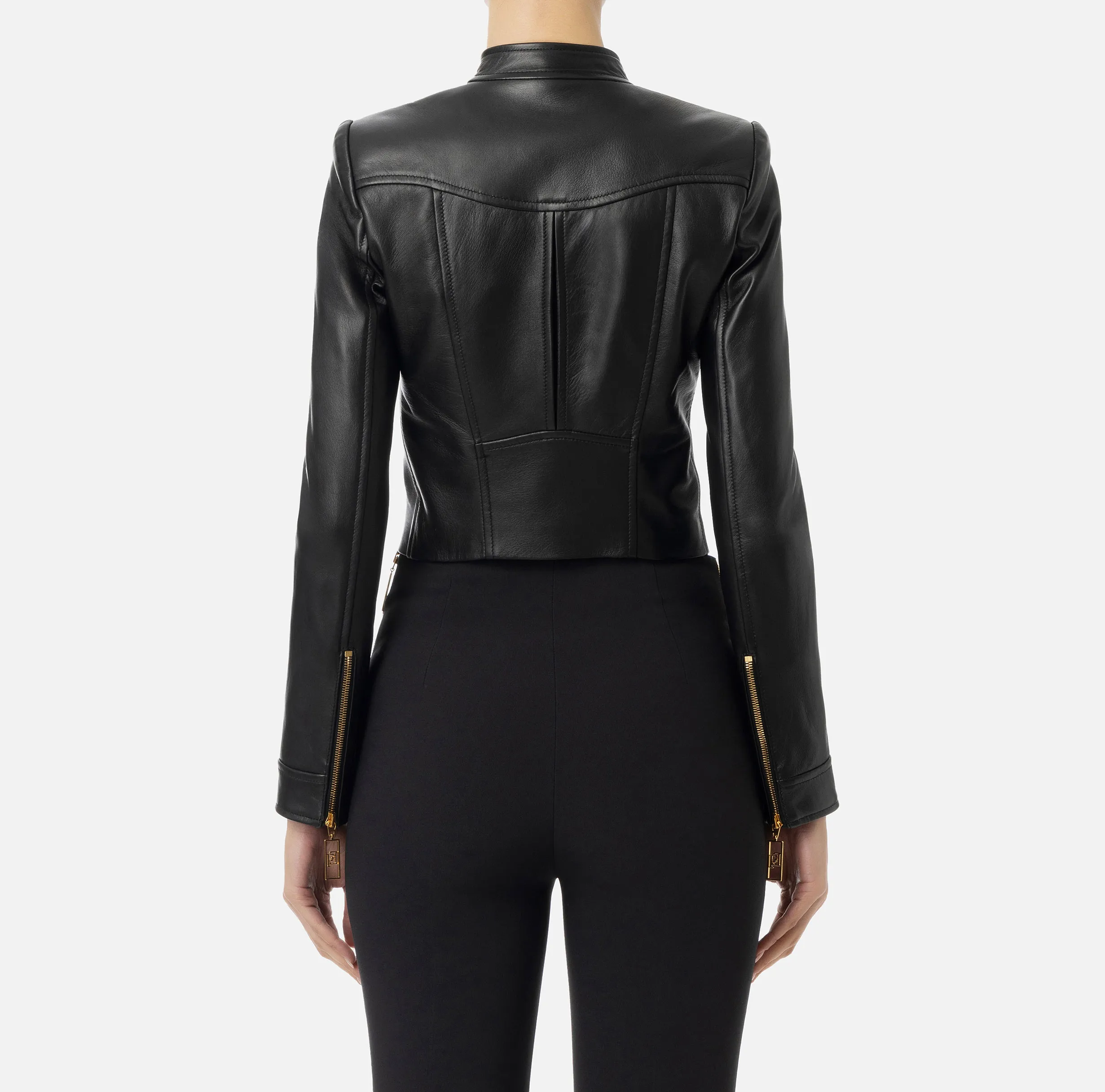 Giacca biker in pelle con coppe