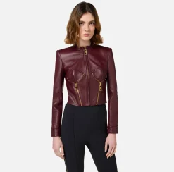 Giacca biker in pelle con coppe