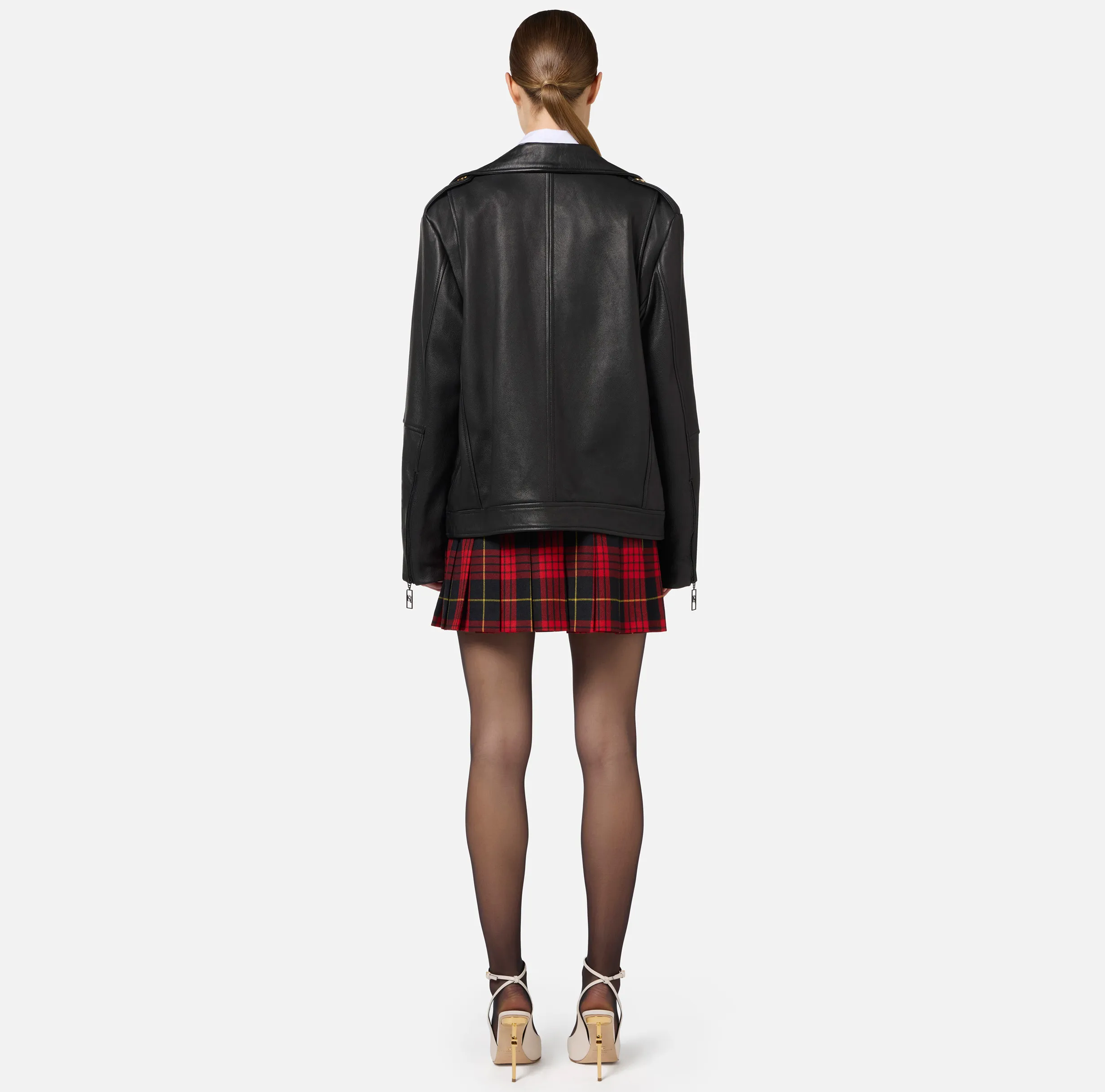 Giacca biker over in pelle effetto used