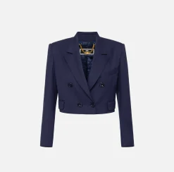 Giacca cropped doppiopetto in fresco di lana