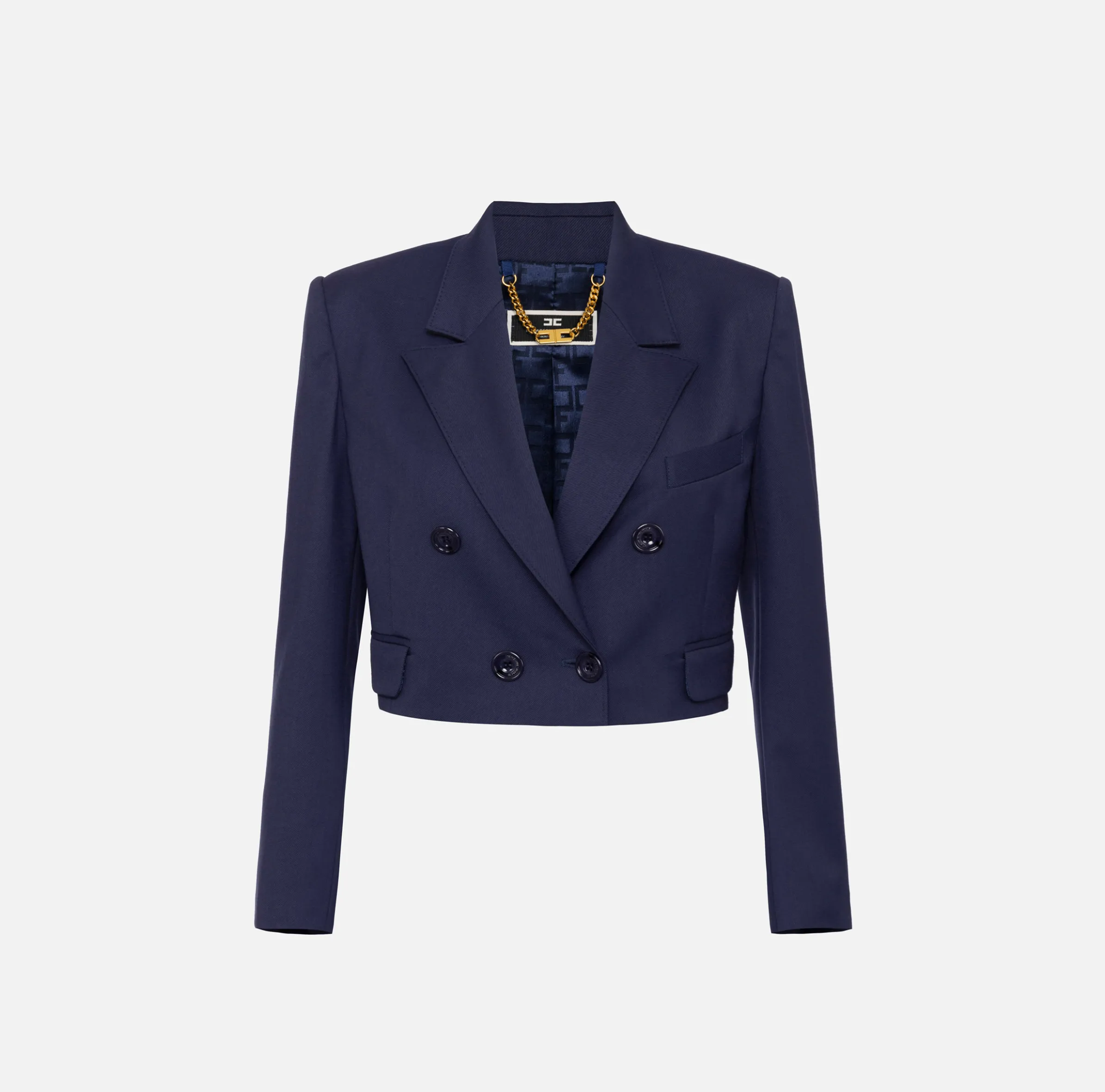 Giacca cropped doppiopetto in fresco di lana