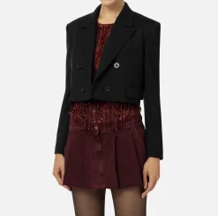 Giacca cropped doppiopetto in fresco di lana
