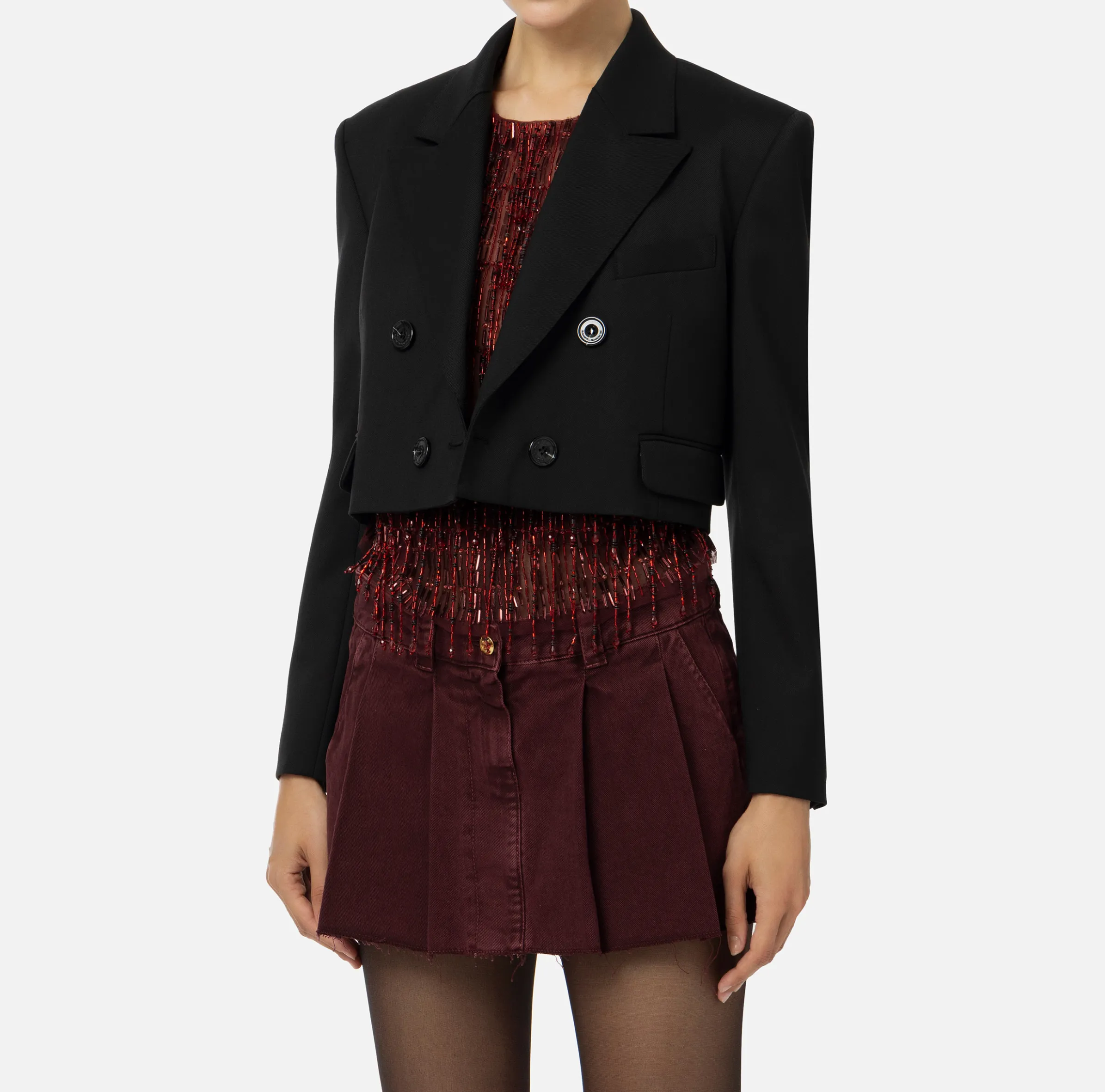 Giacca cropped doppiopetto in fresco di lana