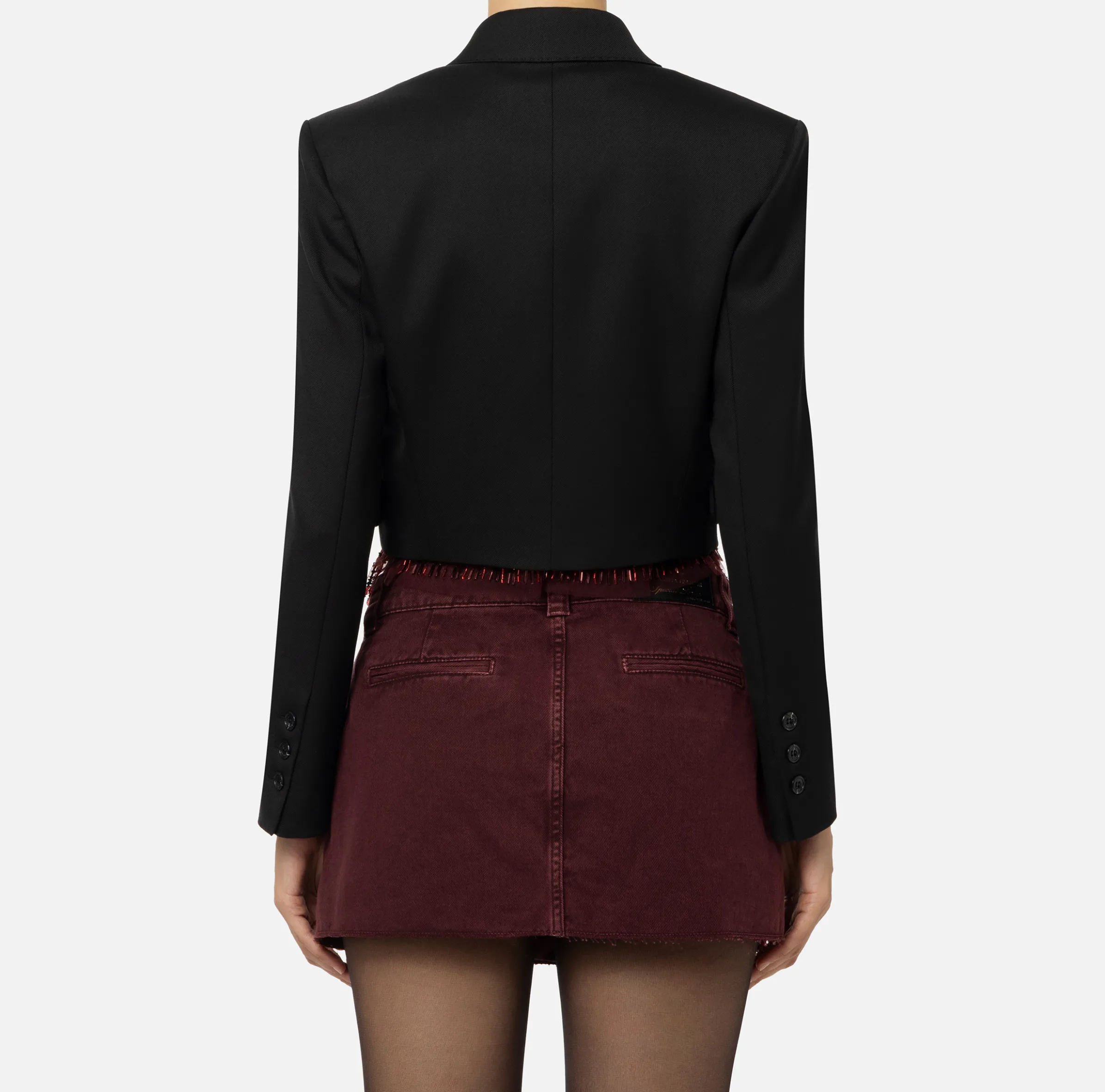 Giacca cropped doppiopetto in fresco di lana