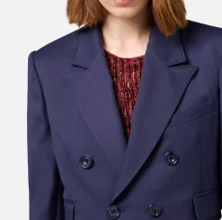 Giacca cropped doppiopetto in fresco di lana