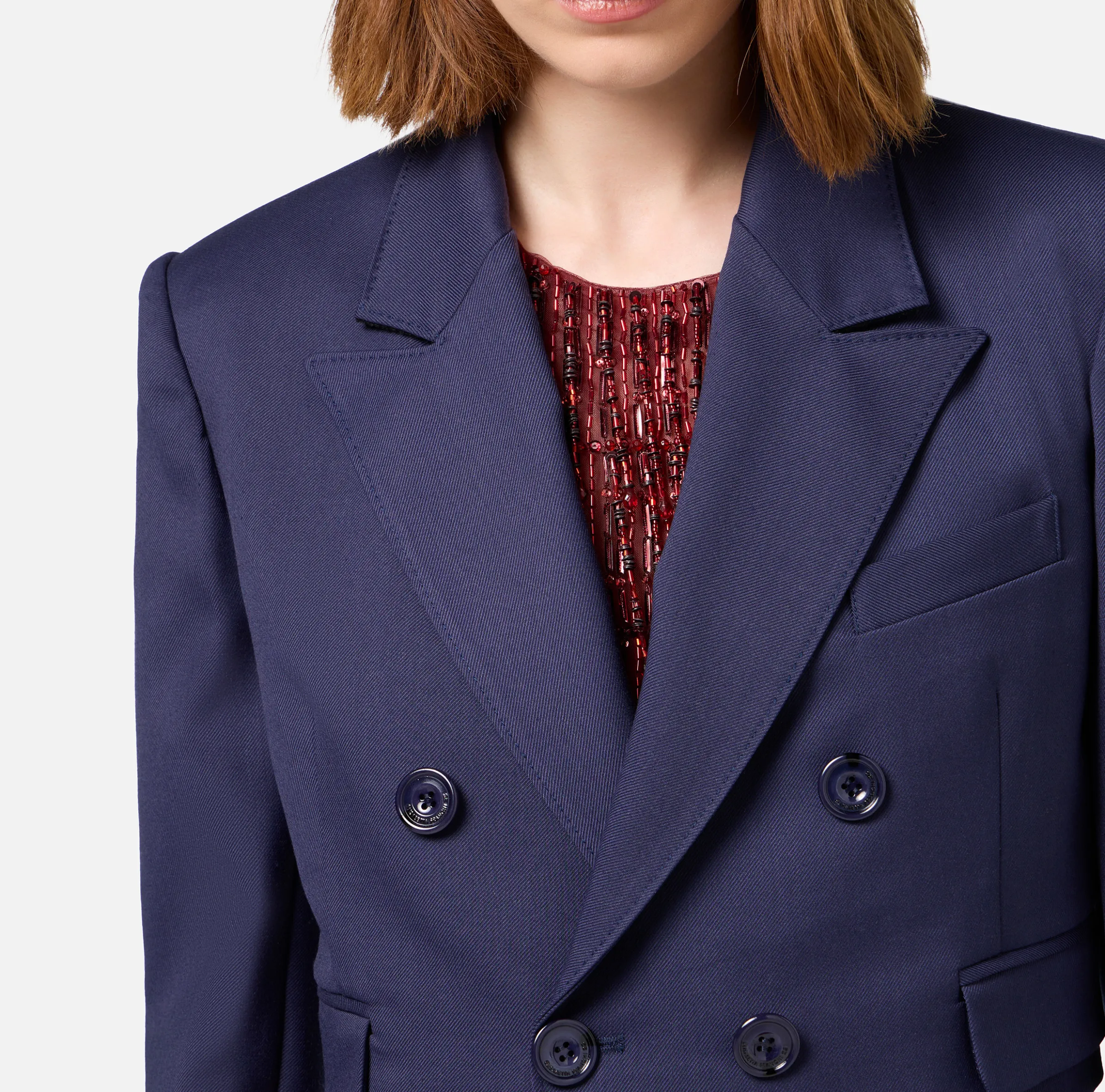 Giacca cropped doppiopetto in fresco di lana