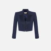 Giacca cropped in crêpe con revers in raso