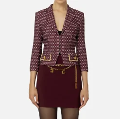 Giacca cropped in crêpe stretch stampa rombo con catena