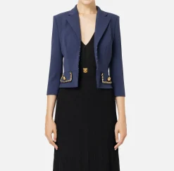 Giacca cropped in crêpe stretch con catena