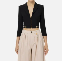 Giacca cropped in crêpe stretch con zip