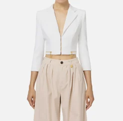 Giacca cropped in crêpe stretch con zip