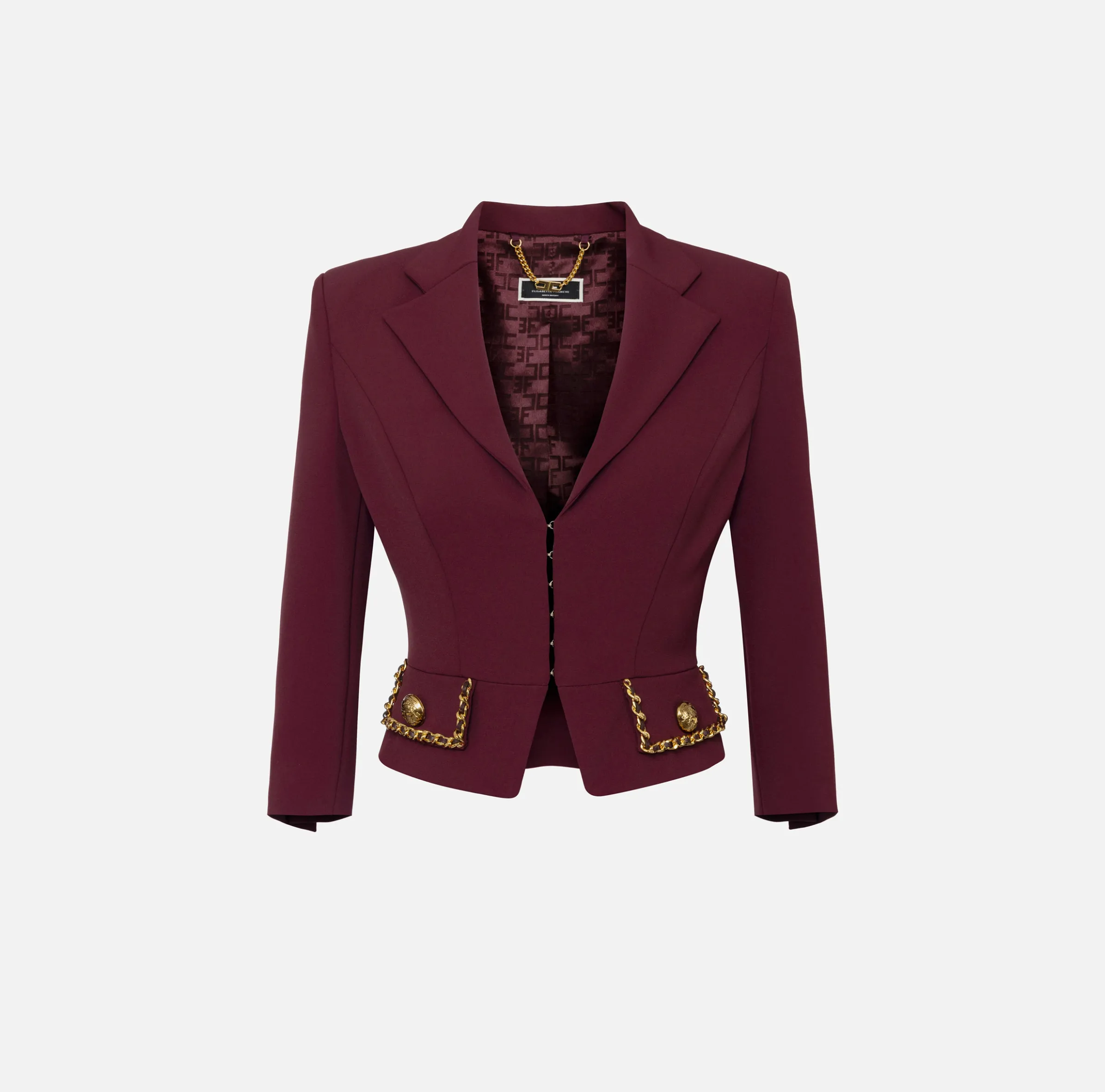 Giacca cropped in crêpe stretch con catena