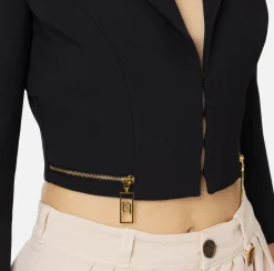 Giacca cropped in crêpe stretch con zip
