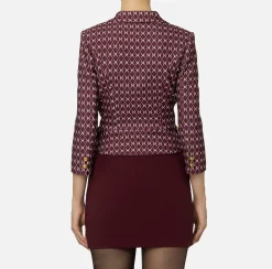 Giacca cropped in crêpe stretch stampa rombo con catena