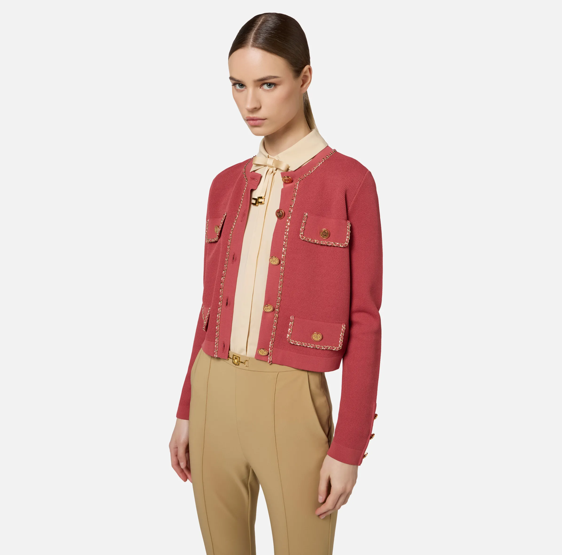 Giacca cropped in viscosa con catena