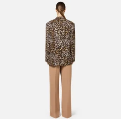 Giacca doppiopetto in crêpe animalier