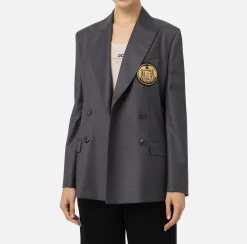 Giacca doppiopetto in fresco di lana con patch