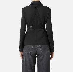 Giacca doppiopetto in fresco lana mélange con harness elastico