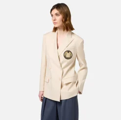 Giacca doppiopetto in fresco di lana con patch