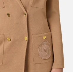 Giacca doppiopetto in viscosa con patch logo