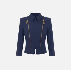 Giacca in crêpe stretch con baschina e zip