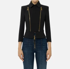 Giacca in crêpe stretch con baschina e zip