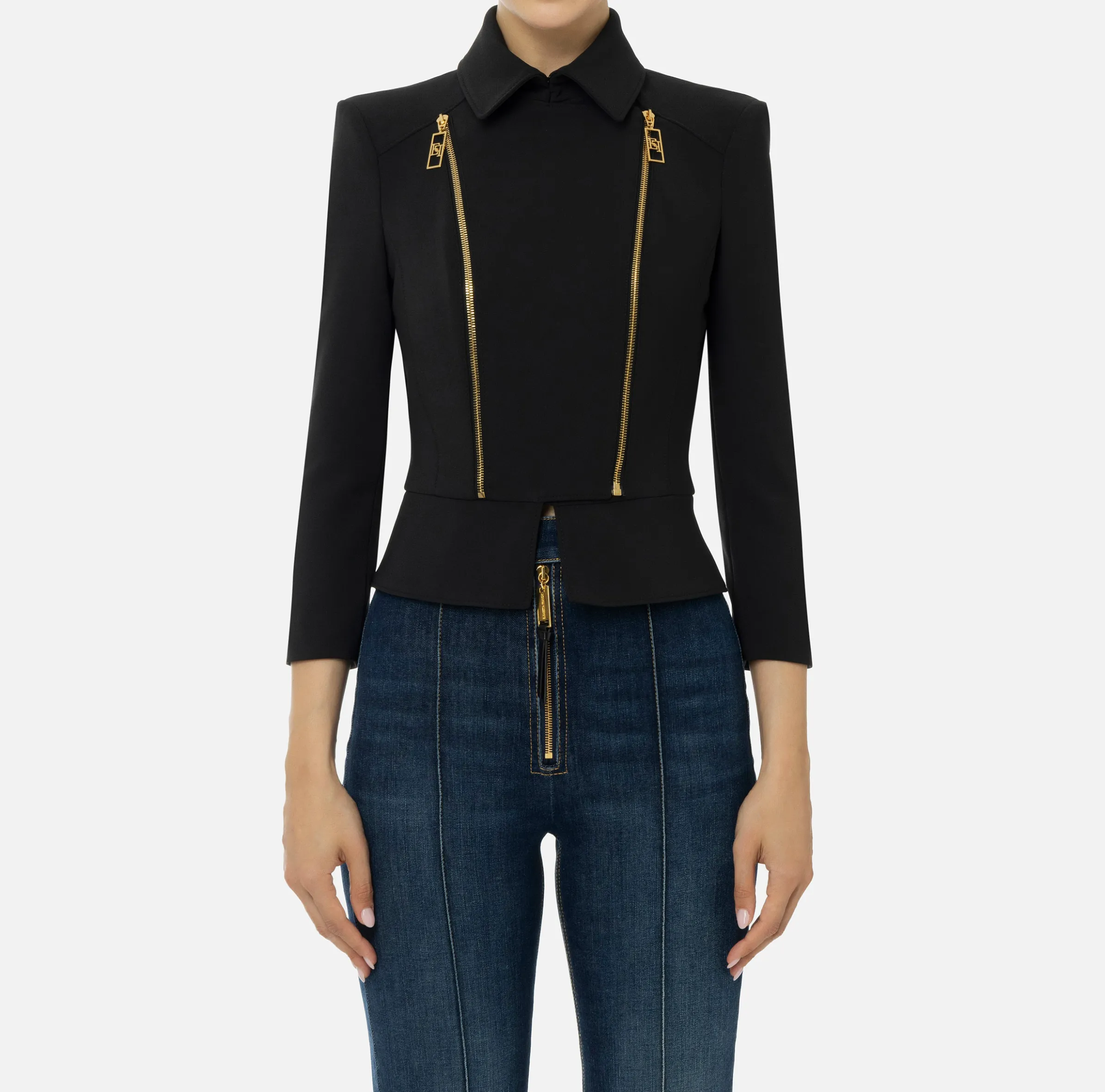 Giacca in crêpe stretch con baschina e zip